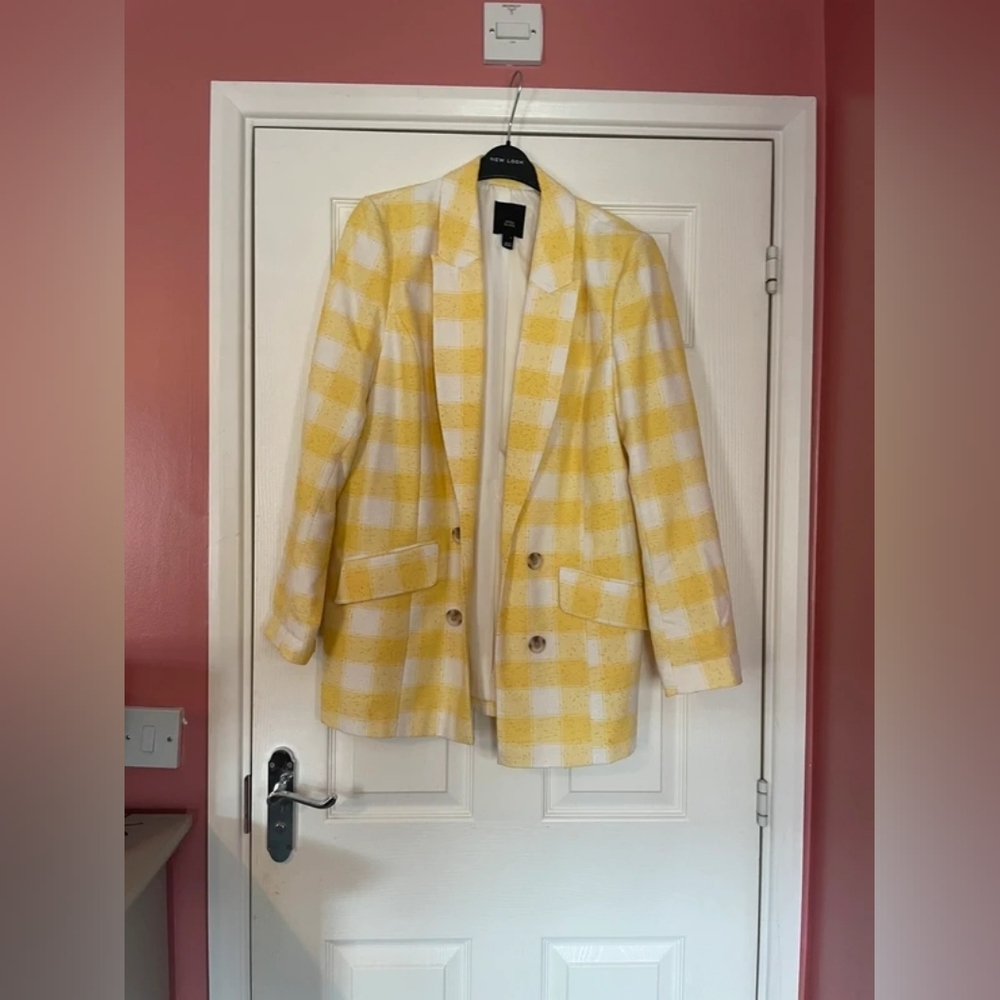 River Island Yellow and Cream Checkered Blazer